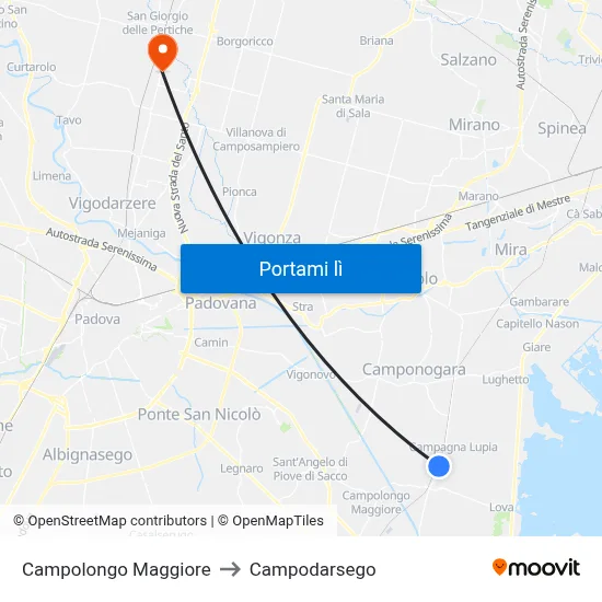 Campolongo Maggiore to Campodarsego map