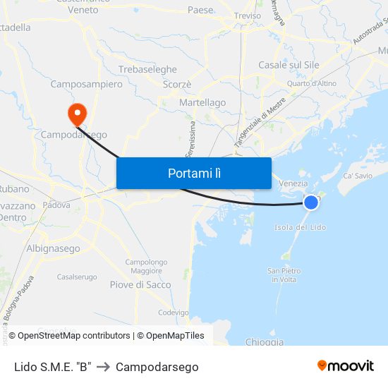 Lido S.M.E. "B" to Campodarsego map