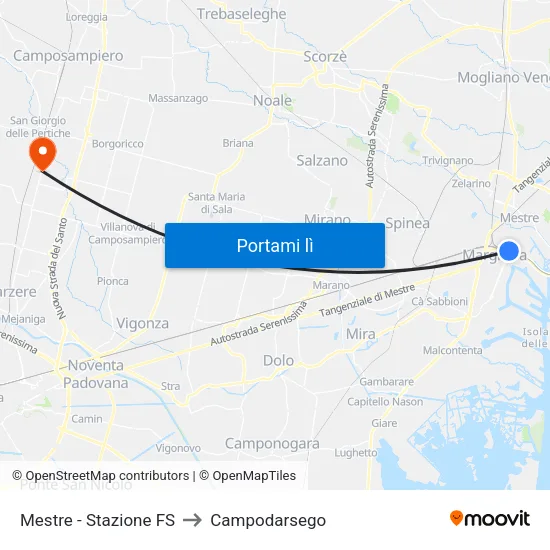 Mestre - Stazione FS to Campodarsego map