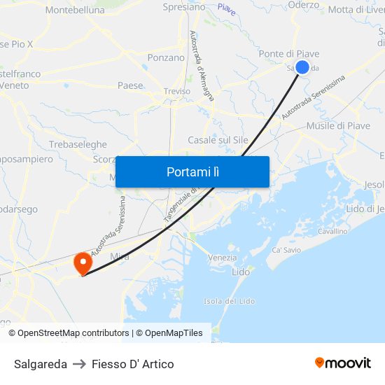 Salgareda to Fiesso D' Artico map
