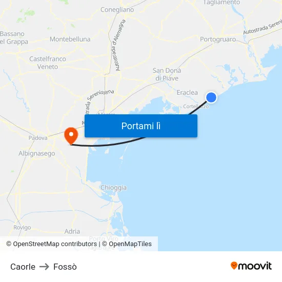 Caorle to Fossò map