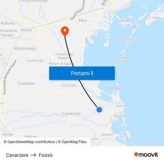 Cavarzere to Fossò map