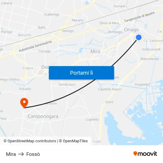 Mira to Fossò map