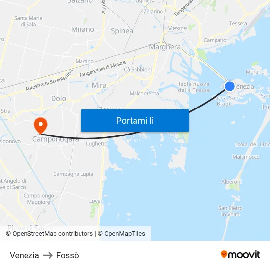 Venezia to Fossò map