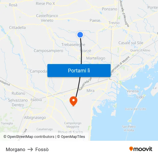 Morgano to Fossò map