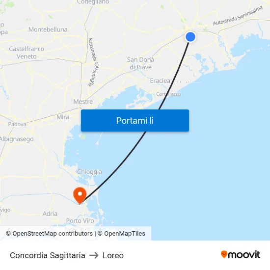Concordia Sagittaria to Loreo map
