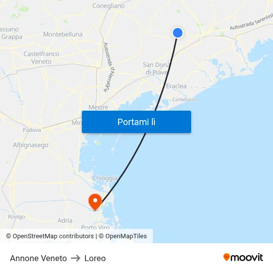 Annone Veneto to Loreo map