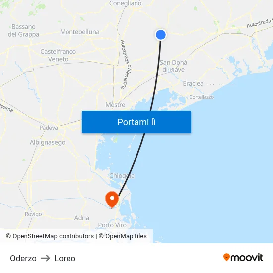 Oderzo to Loreo map