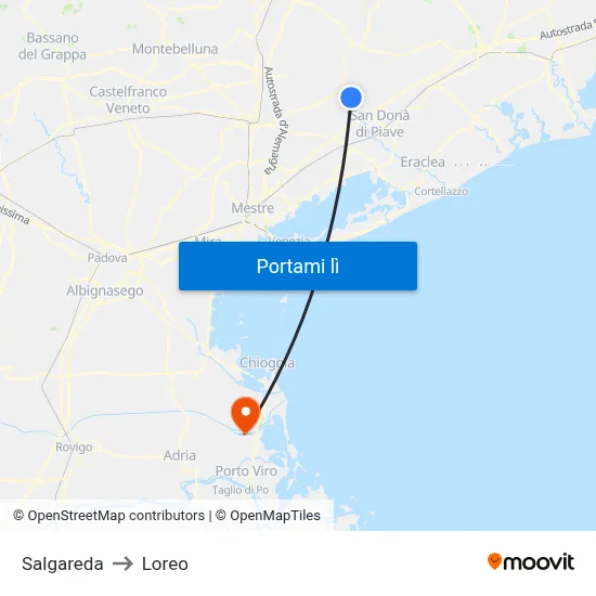 Salgareda to Loreo map