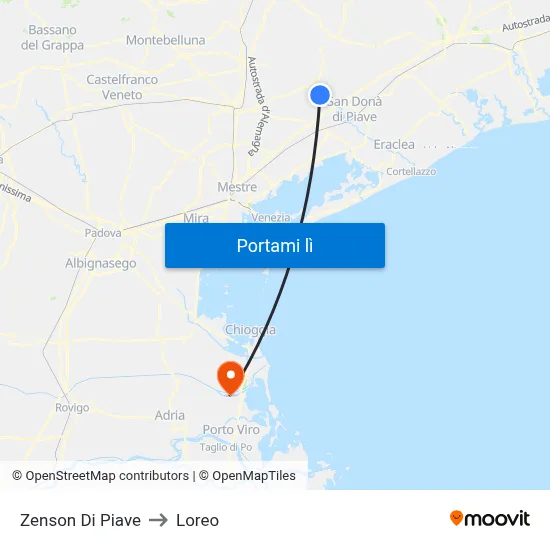 Zenson Di Piave to Loreo map