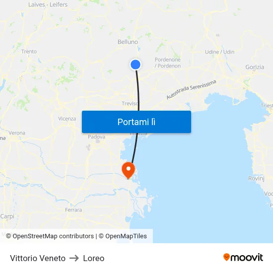 Vittorio Veneto to Loreo map
