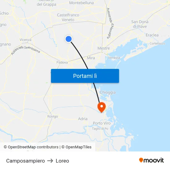 Camposampiero to Loreo map