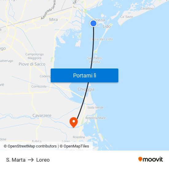 S. Marta to Loreo map