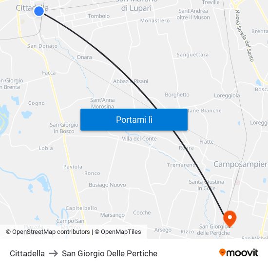 Cittadella to San Giorgio Delle Pertiche map