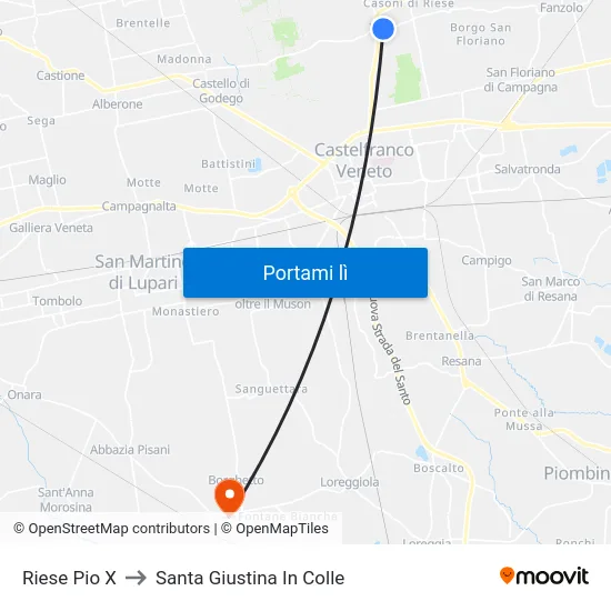 Riese Pio X to Santa Giustina In Colle map