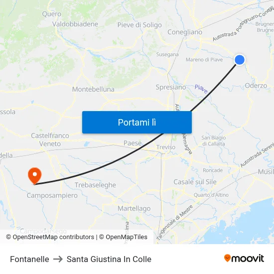 Fontanelle to Santa Giustina In Colle map