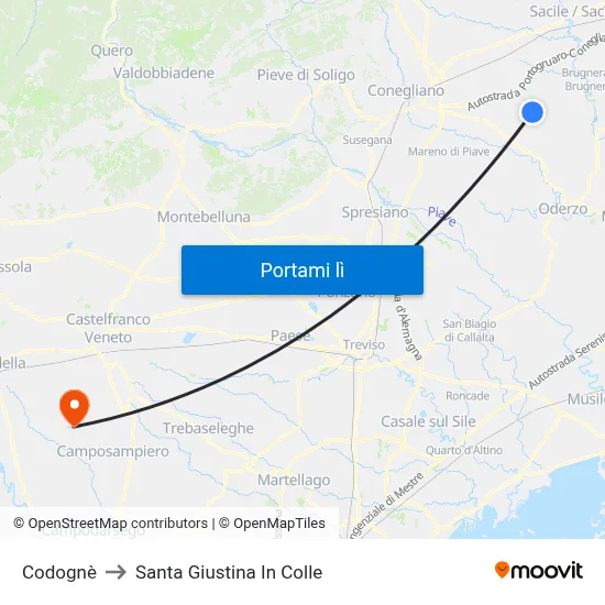 Codognè to Santa Giustina In Colle map