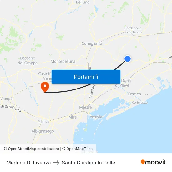 Meduna Di Livenza to Santa Giustina In Colle map