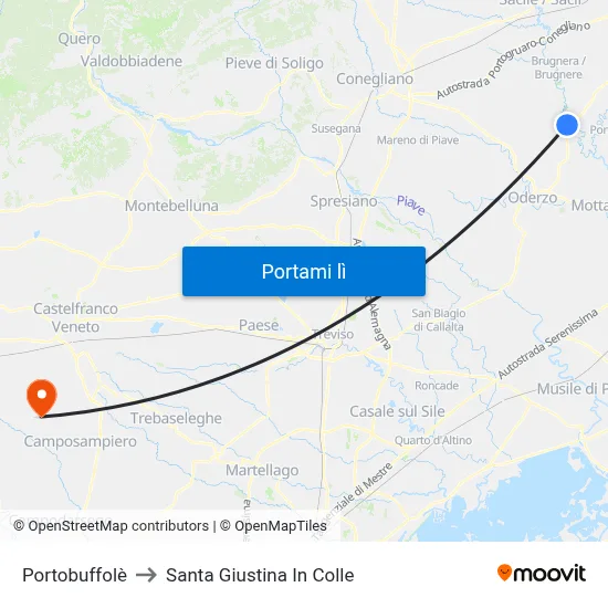 Portobuffolè to Santa Giustina In Colle map