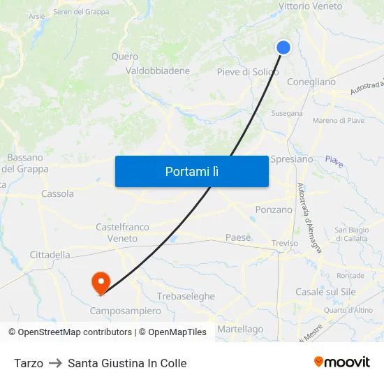 Tarzo to Santa Giustina In Colle map