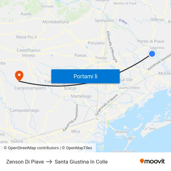 Zenson Di Piave to Santa Giustina In Colle map