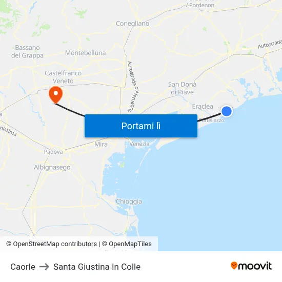 Caorle to Santa Giustina In Colle map