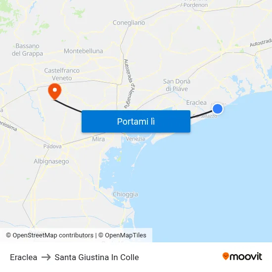 Eraclea to Santa Giustina In Colle map
