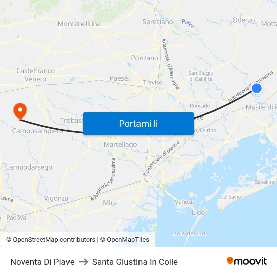 Noventa Di Piave to Santa Giustina In Colle map