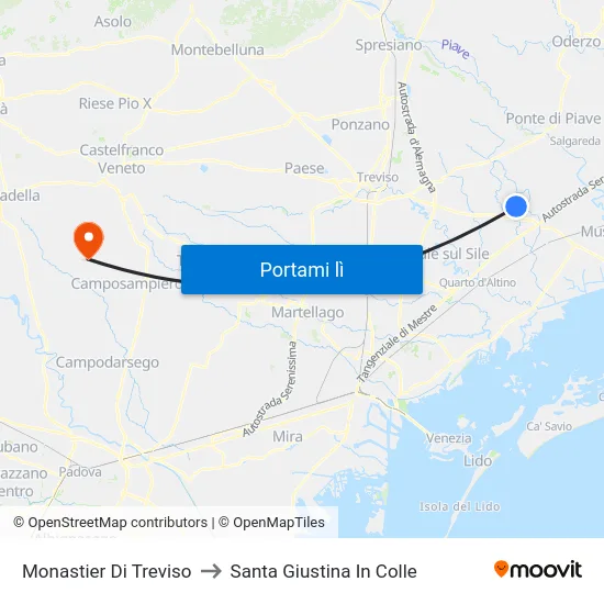 Monastier Di Treviso to Santa Giustina In Colle map