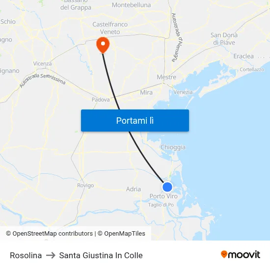 Rosolina to Santa Giustina In Colle map