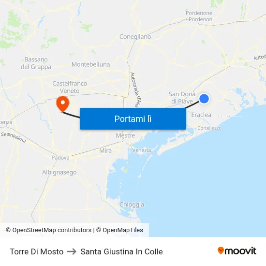 Torre Di Mosto to Santa Giustina In Colle map