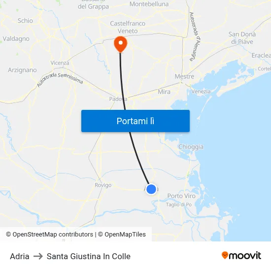 Adria to Santa Giustina In Colle map