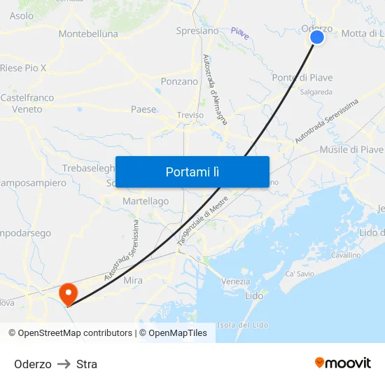 Oderzo to Stra map