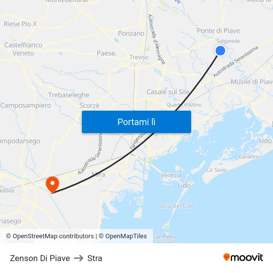 Zenson Di Piave to Stra map