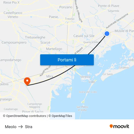 Meolo to Stra map
