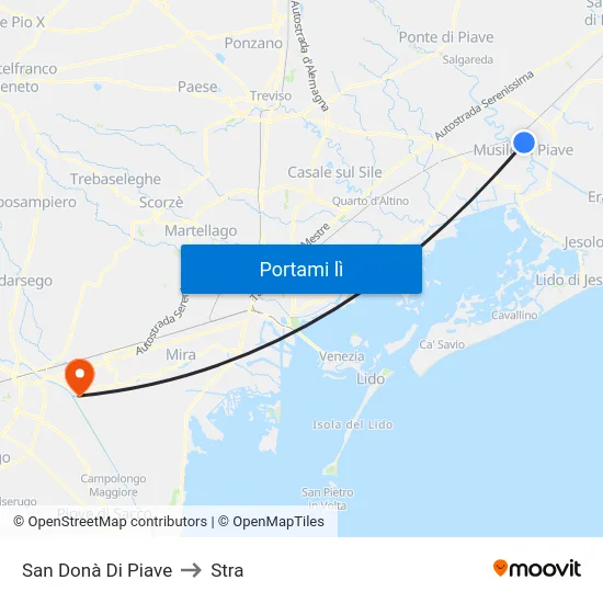 San Donà Di Piave to Stra map