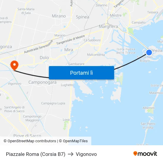 Piazzale Roma (Corsia B7) to Vigonovo map