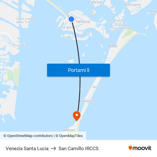 Venezia Santa Lucia to San Camillo IRCCS map