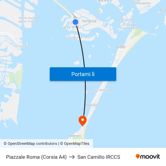 Piazzale Roma (Corsia A4) to San Camillo IRCCS map
