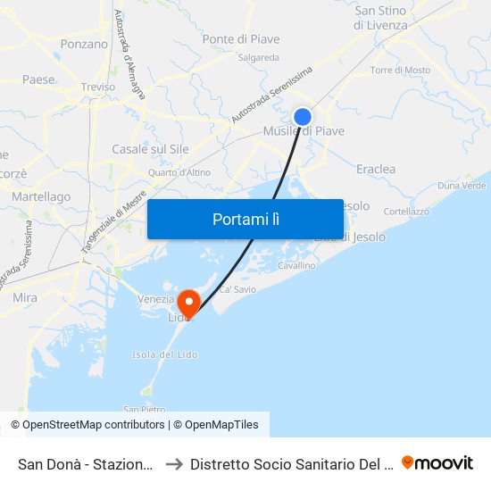 San Donà - Stazione FS to Distretto Socio Sanitario Del Lido map