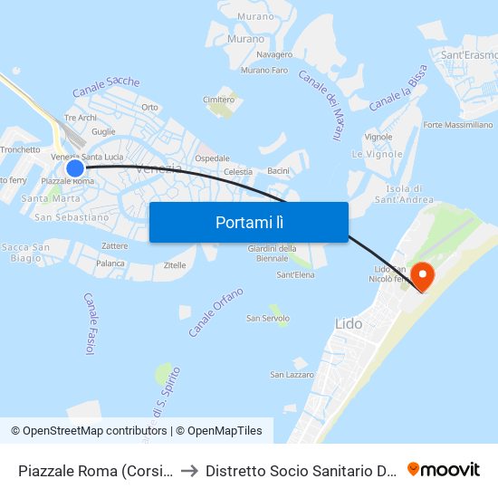 Piazzale Roma (Corsia A6) to Distretto Socio Sanitario Del Lido map