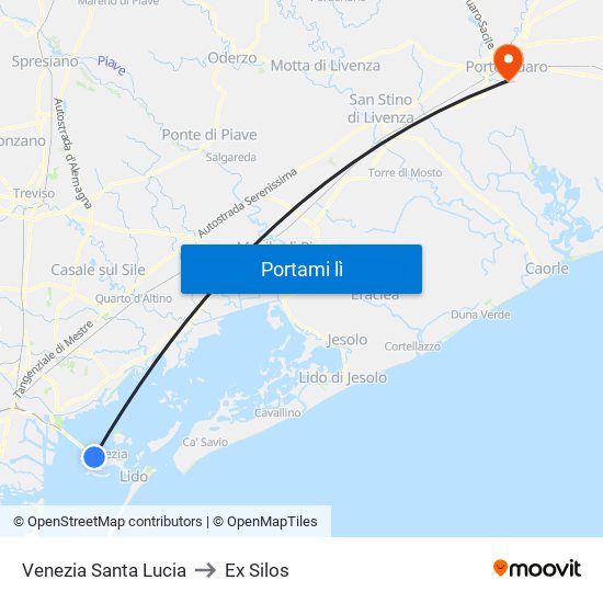 Venezia Santa Lucia to Ex Silos map