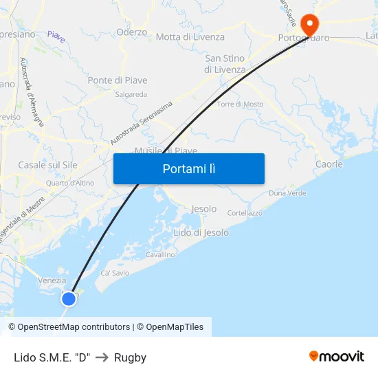 Lido S.M.E. "D" to Rugby map