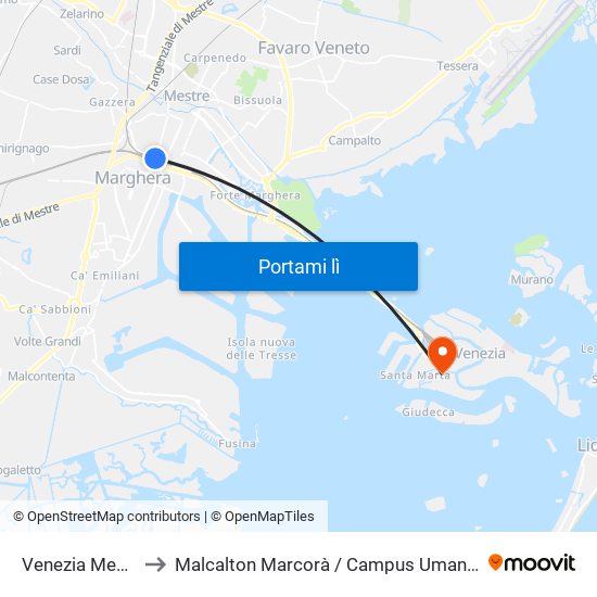 Venezia Mestre to Malcalton Marcorà / Campus Umanistico map