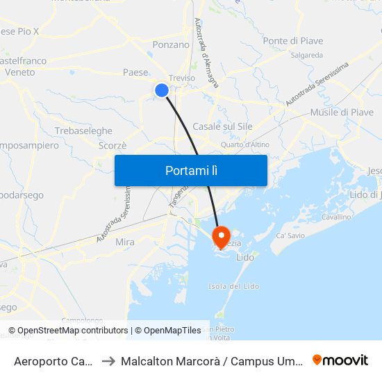 Aeroporto Canova to Malcalton Marcorà / Campus Umanistico map