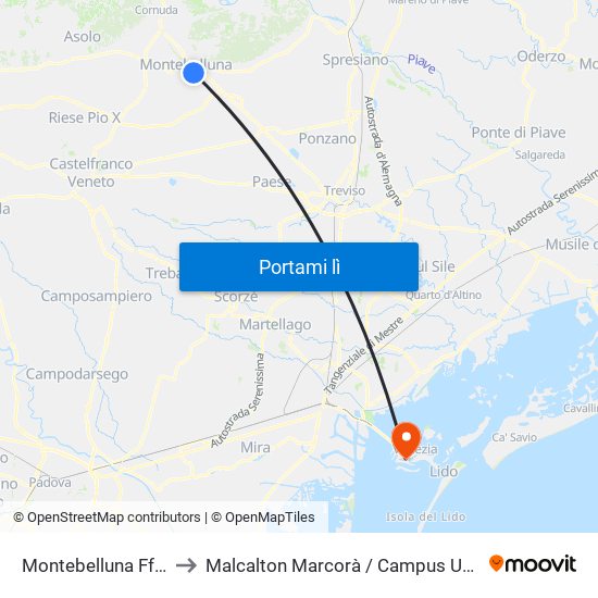 Montebelluna Ff.Ss. P to Malcalton Marcorà / Campus Umanistico map