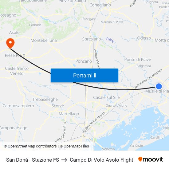 San Donà - Stazione FS to Campo Di Volo Asolo Flight map