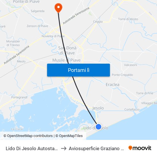 Lido Di Jesolo Autostazione to Aviosuperficie Graziano Carrer map