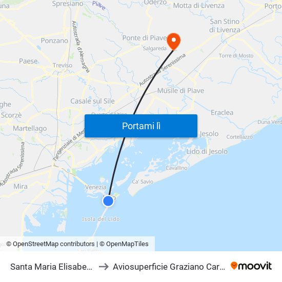 Santa Maria Elisabetta to Aviosuperficie Graziano Carrer map