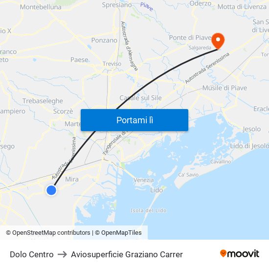 Dolo Centro to Aviosuperficie Graziano Carrer map